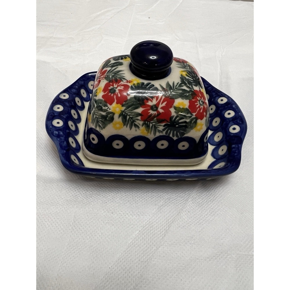 Polish Pottery Unikat Butter Dish Boleslawiec Poland Cottage Farm Country